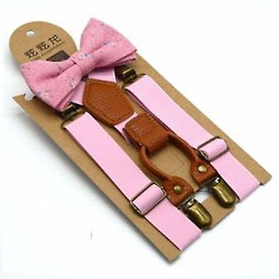 Slowmoose Baby Kid Suspenders With Bowtie, Fashion Bow Tie Set Pink 65x2.5cm / Rubber String