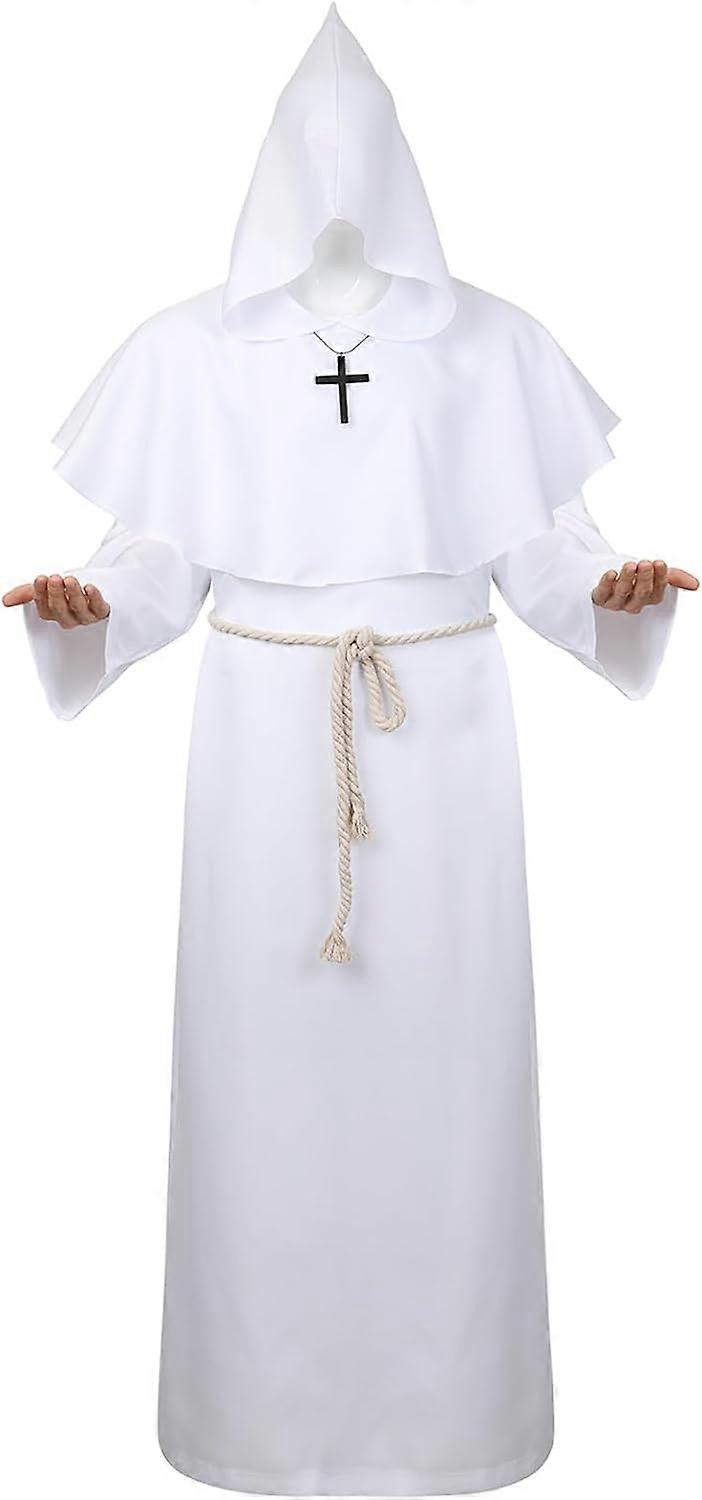 Morakot Monk Robe Priest Costume Friar Robe Medieval Costume Priest Halloween Costumes For Men 6363fr-white Medium