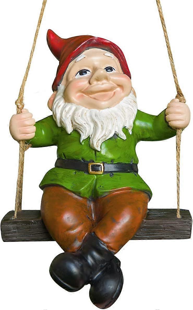 Ubiuo Lifelike Garden Gnomes, Resin Garden Sculptures & Statues, Outdoor Decor, Gnomes Garden Decorations, Garden Decor for Outside (Swing)