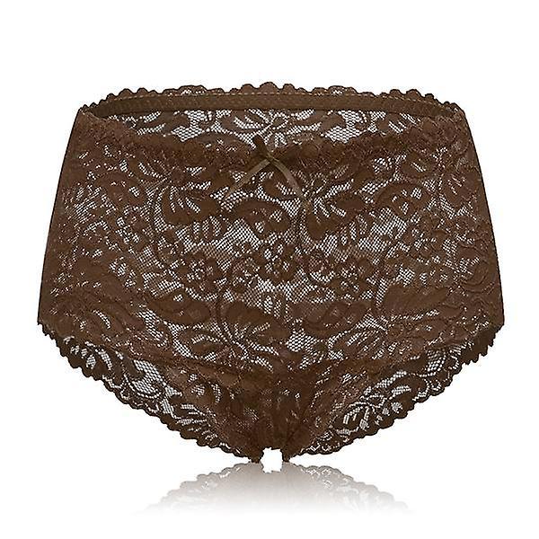 GreenZech High waist hollow lace panties Coffee 10