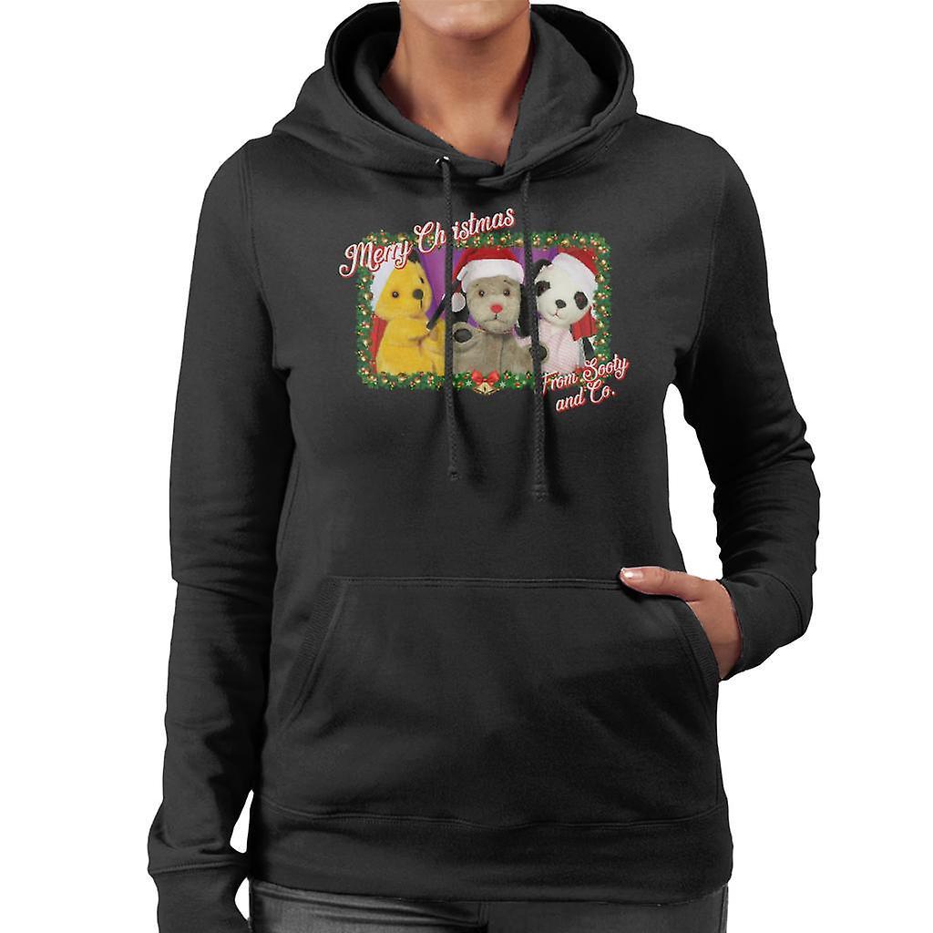 Sooty Christmas Merry Xmas From Sooty And Co Women's Hooded Sweatshirt Black Large