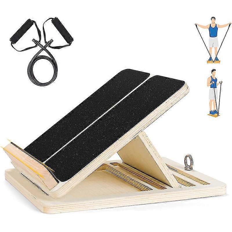 Lycxames Adjustable Slant Board, Wood Calf Stretcher Slant Board, Ankle Incline Board with Bonus Stretch Resistance Tube, Foldable