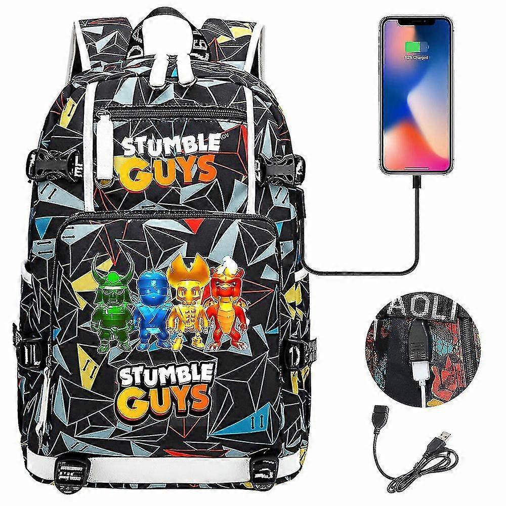 Jkw Stumble Guys Large Backpack - Waterproof School Bags For Travel & Business - Laptop Backpack With Usb Charging Port 8