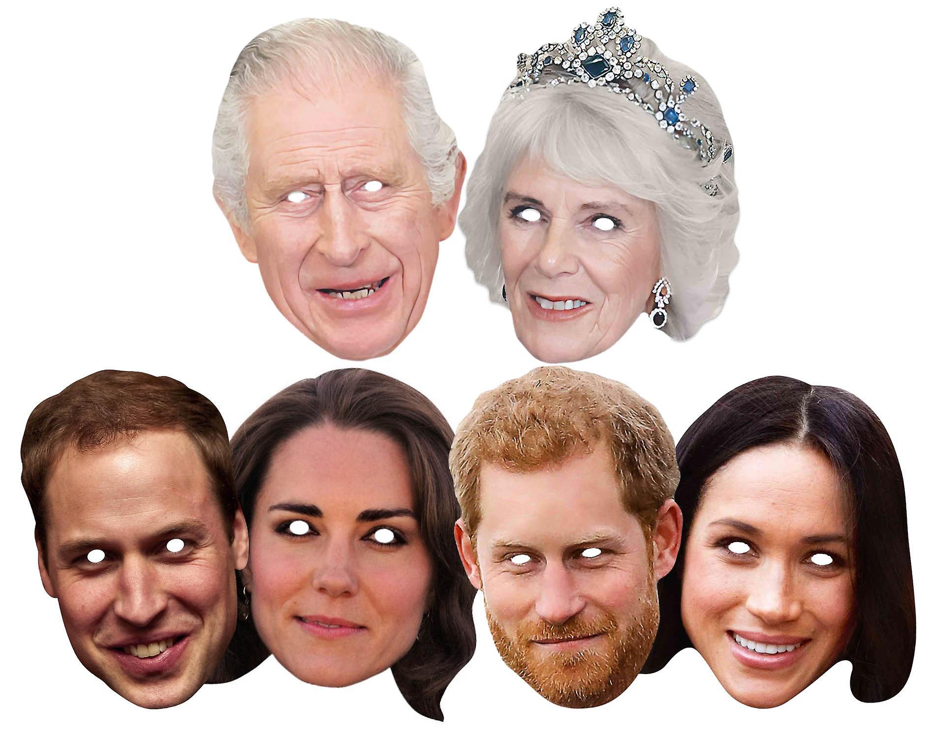 Royal Family Masks King Charles III Royal Family Coronation 2D Card Party Masks Variety 6 Pack