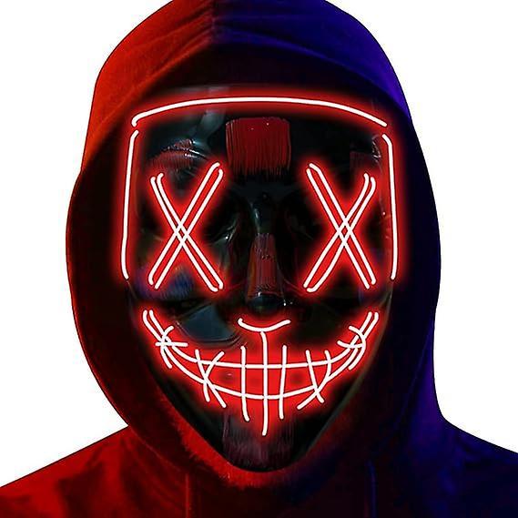 Phwj Generic Led Horror Mask, Red, Halloween Mask, Purge With 3x Light Effects, Controllable, For Carnival Party Costume Decoration, Cosplay, Party...