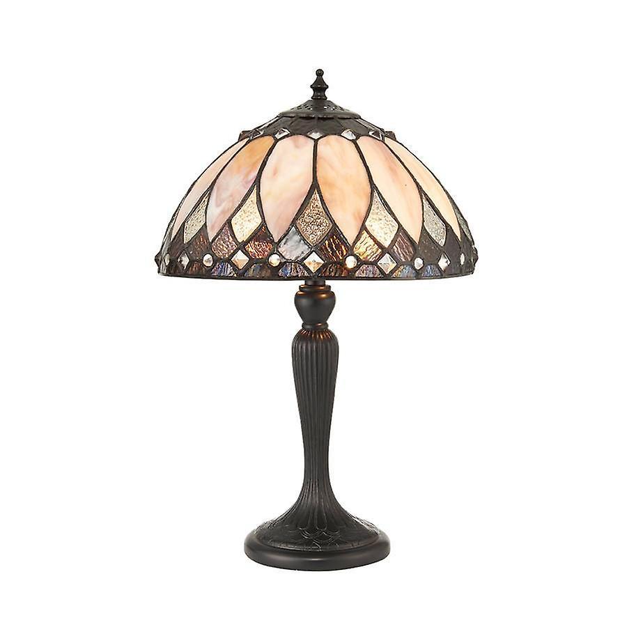 Interiors 1900 Lighting Brooklyn 2 Light Small Table Lamp Dark Bronze, Tiffany Glass, E14