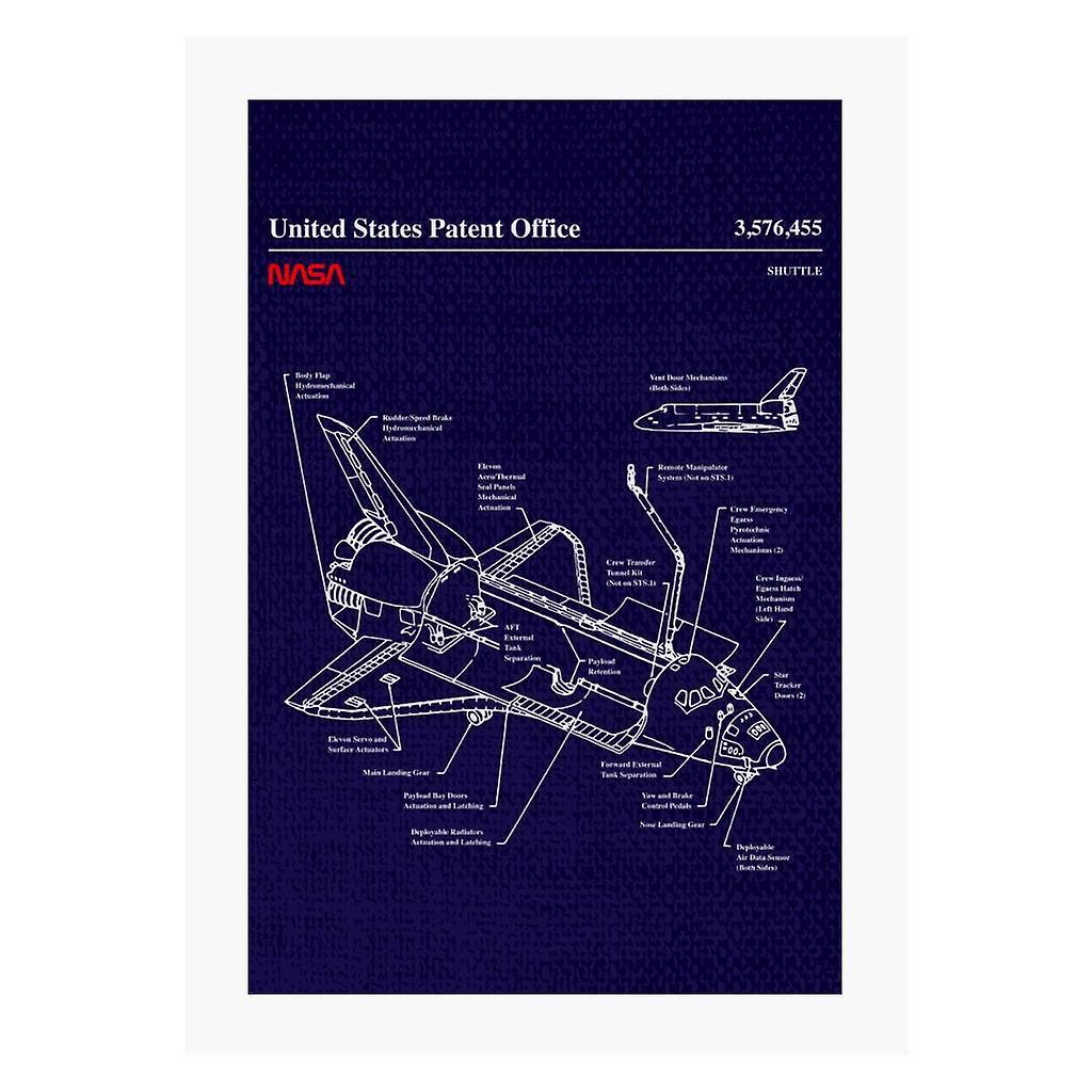 NASA Space Shuttle Blueprint A4 Print Navy Blue 21cm x 29.7cm