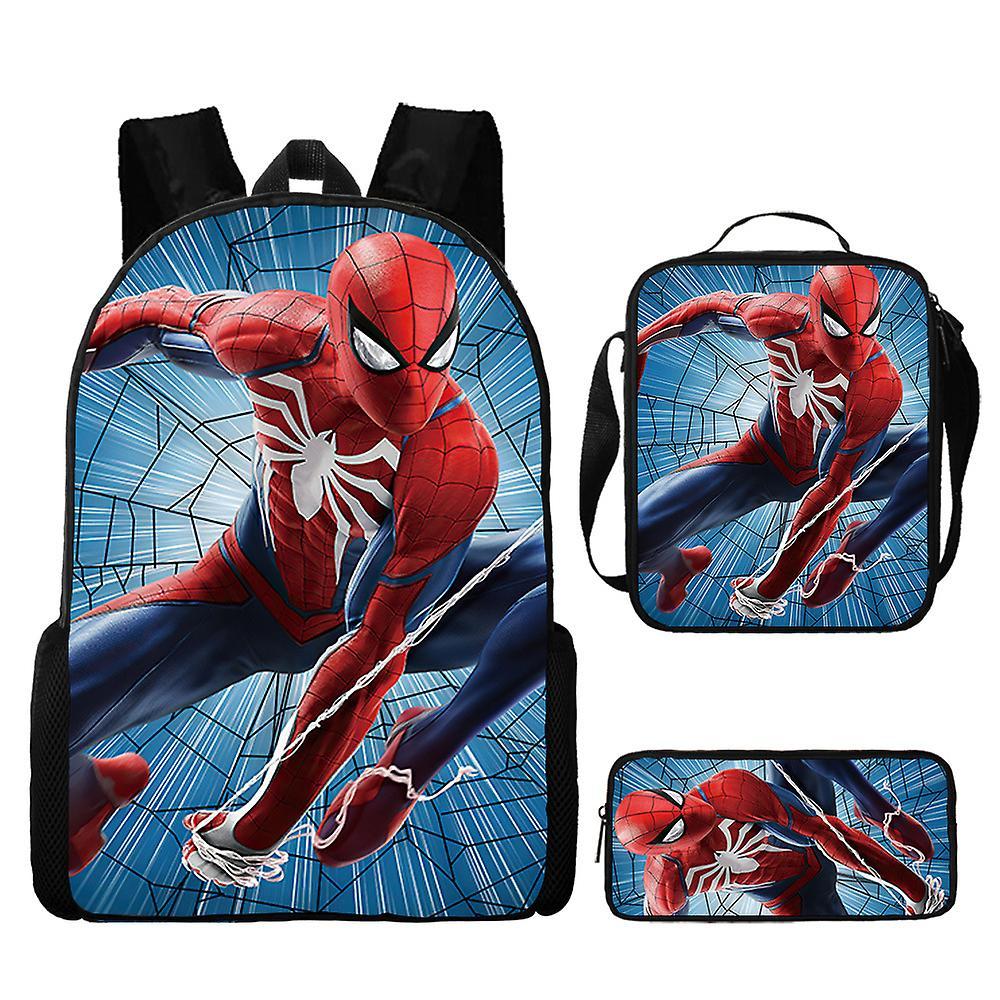 Sszfv Spiderman Backpack Three-piece Primary School Cartoon Schoolbag Boys Backpack Superman Spiderman Batman