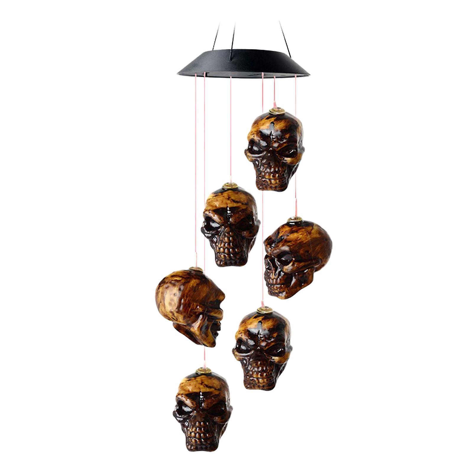 Dandanzhuan Halloween Party Decor Skull Solar Wind Chime Lights, Halloween Solar Powered Light Up Wind Bell Skeleton Led String Light Windchime Out...