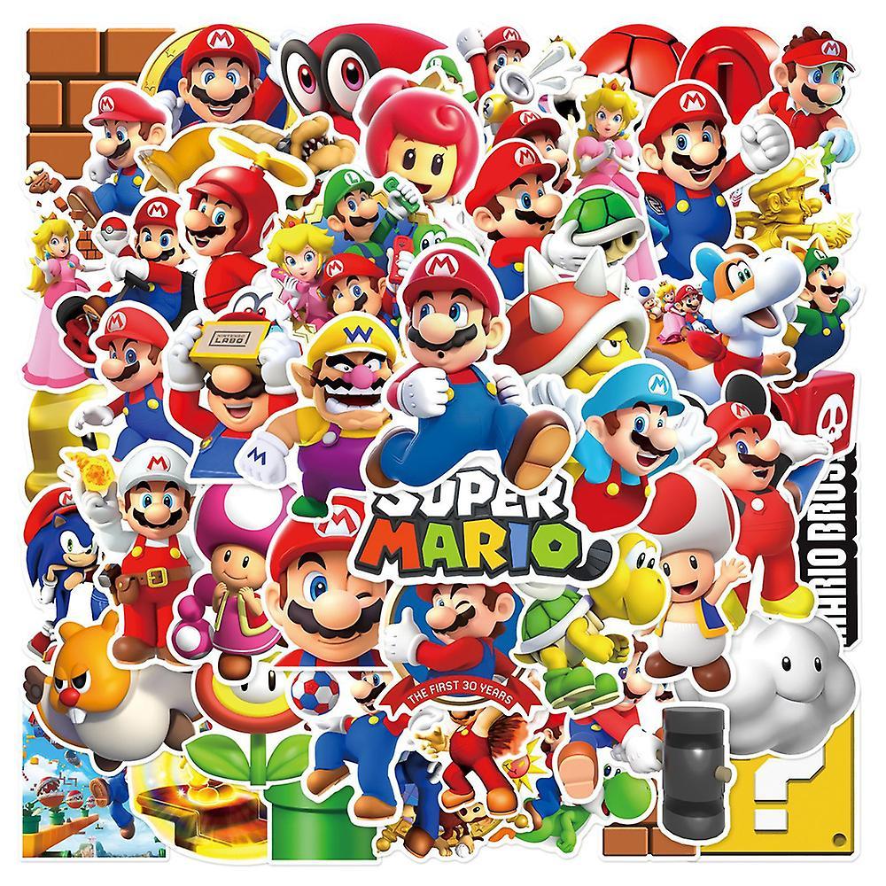 Sevenday 50pcs Super Mario Bros Stickers Cartoon Game Waterproof Decals For Water Bottles, Laptop, Phone, Skateboard, Luggage