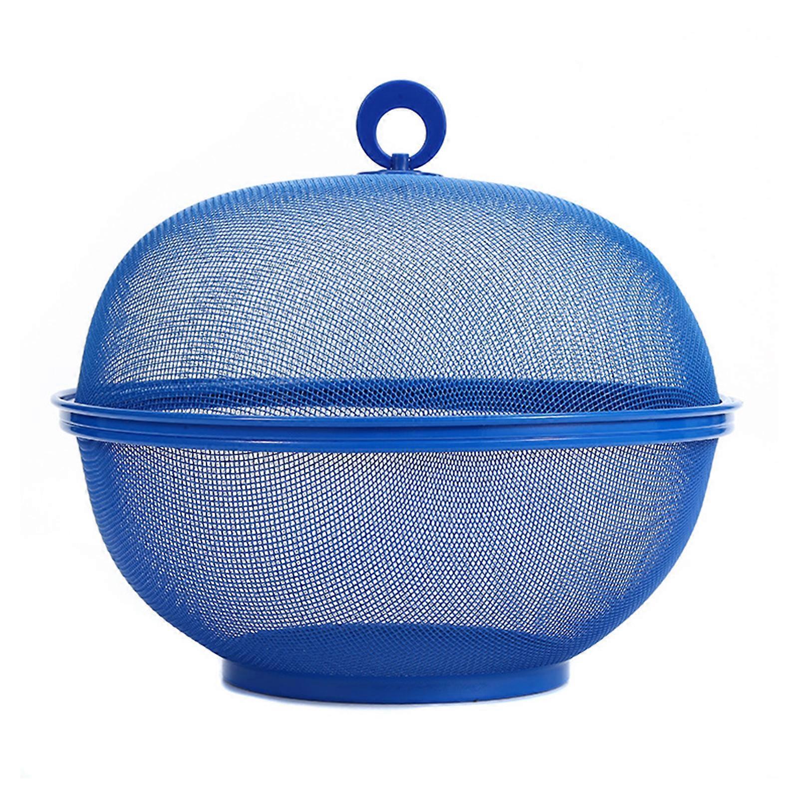 Hislaves Mesh Fruit Basket with Lid Food Grade Large Capacity Fast Draining Prevent Fly Stainless Steel Kitchen Drain Basket Blue