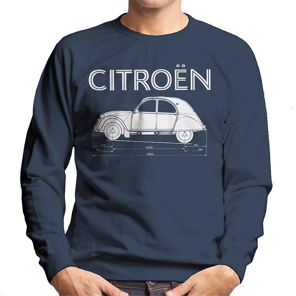 Citro�n Citroen 2CV Dimensions White Diagram Men's Sweatshirt Navy Blue Medium