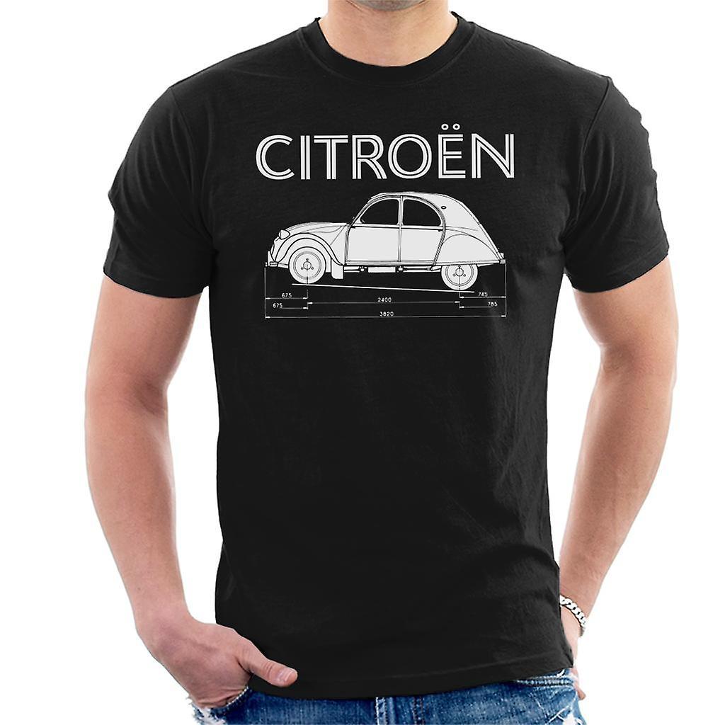 Citro�n Citroen 2CV Dimensions White Diagram Men's T-Shirt Black Medium