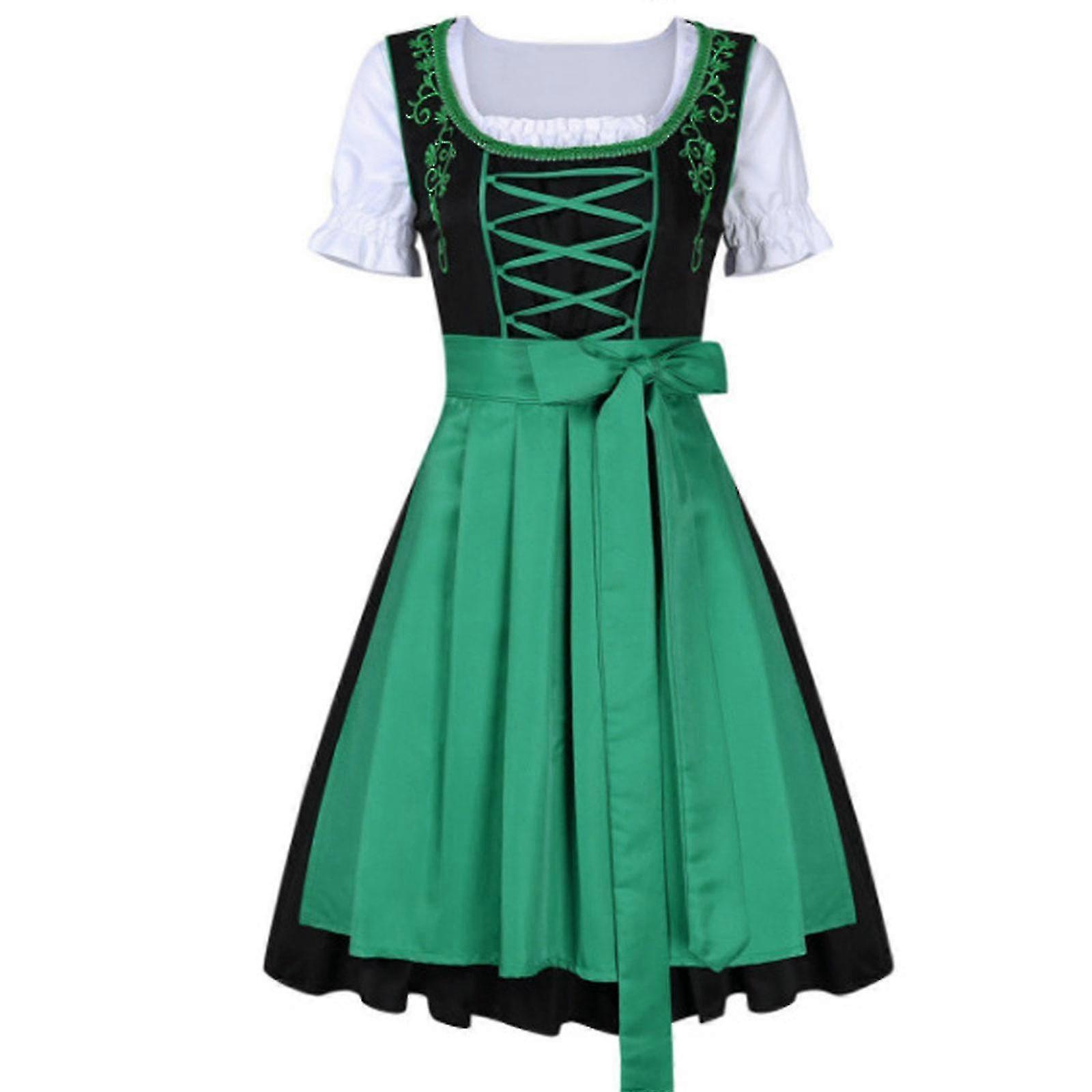 Unbrand Womens German Oktoberfest Costume Dirndl Traditional Bavarian Beer Carnival Fraulein Cosplay Maid Dress Outfit SHZNV Green XL