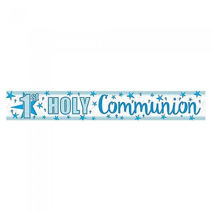 Amscan 1st Holy Communion Holographic Foil Banner Blue/White W2.7m