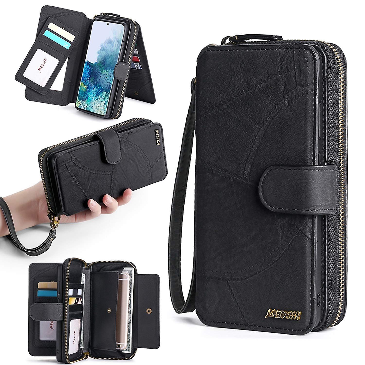 El Contente Magnetic Leather Wallet Case Multifunction Phone Protective Case For Iphone Black For iPhone13