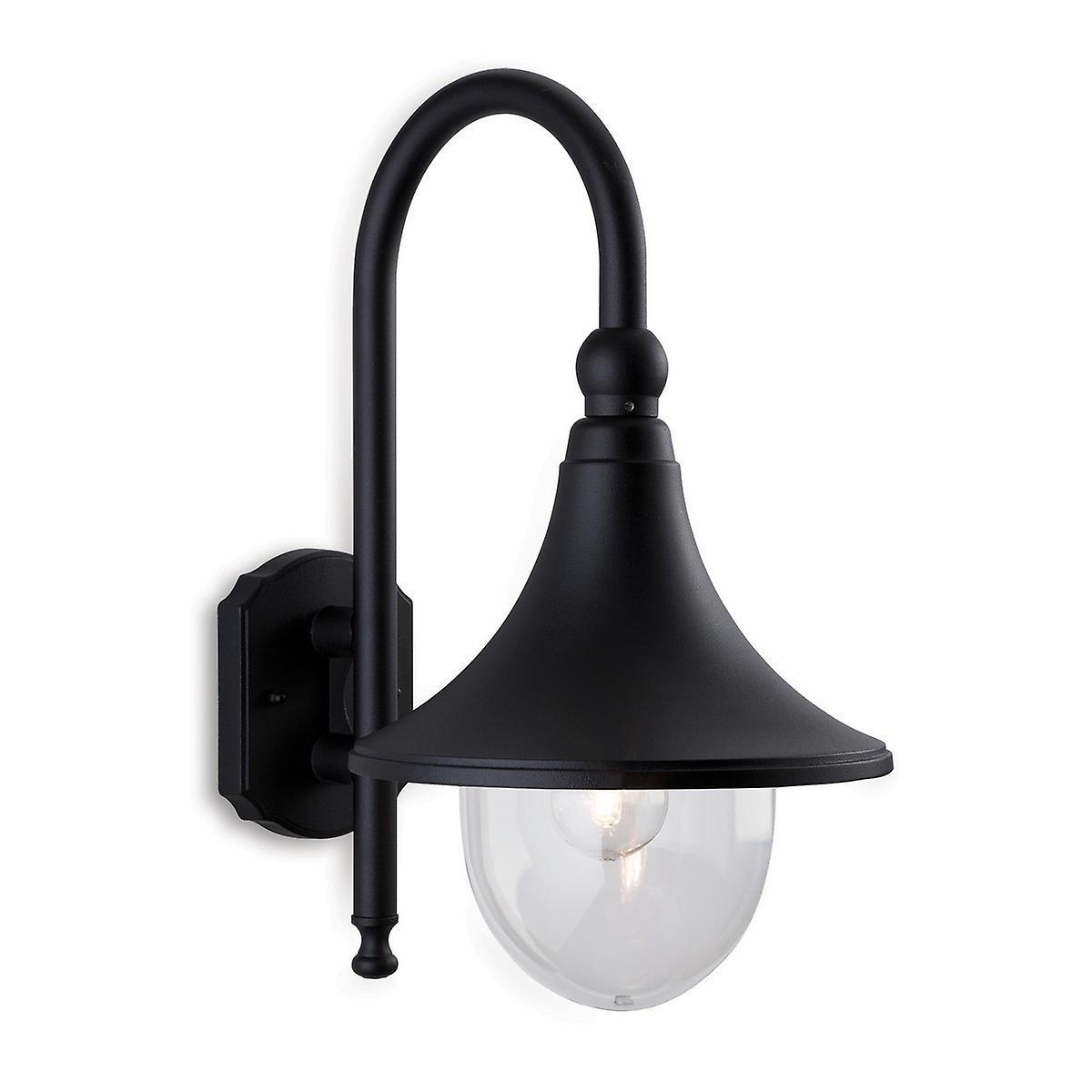 Station 1 Light Outdoor Wall Lantern Downlight Black IP43 E27