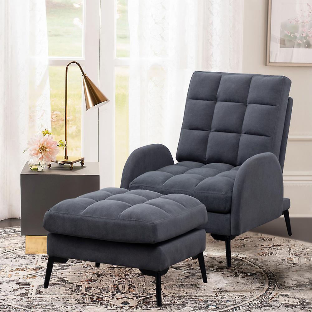 Living And Home Leisure Recliner Armchair and Ottoman Set with Footstool Metal Legs,Grey