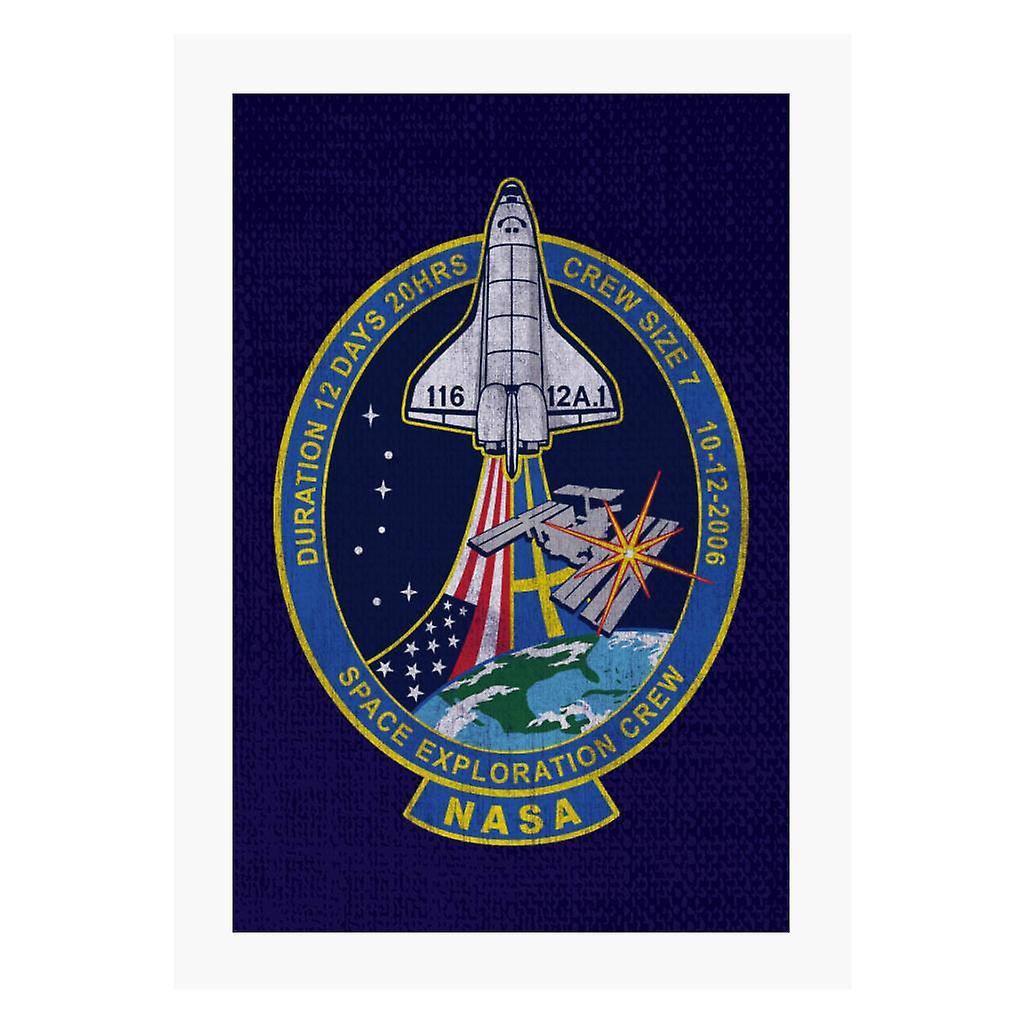 NASA STS 116 Discovery Mission Badge Distressed A4 Print Navy Blue 21cm x 29.7cm