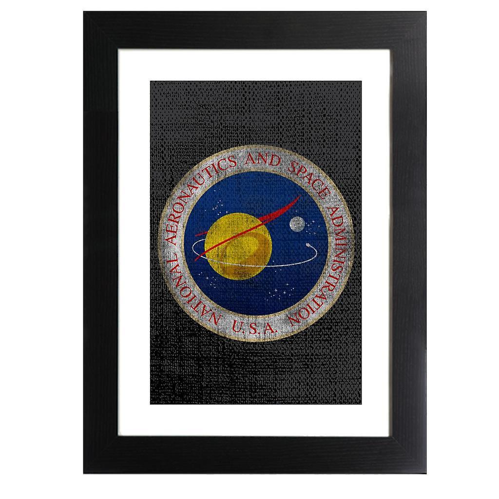 NASA Seal Insignia Distressed Framed Print Black 39 x 52 cm