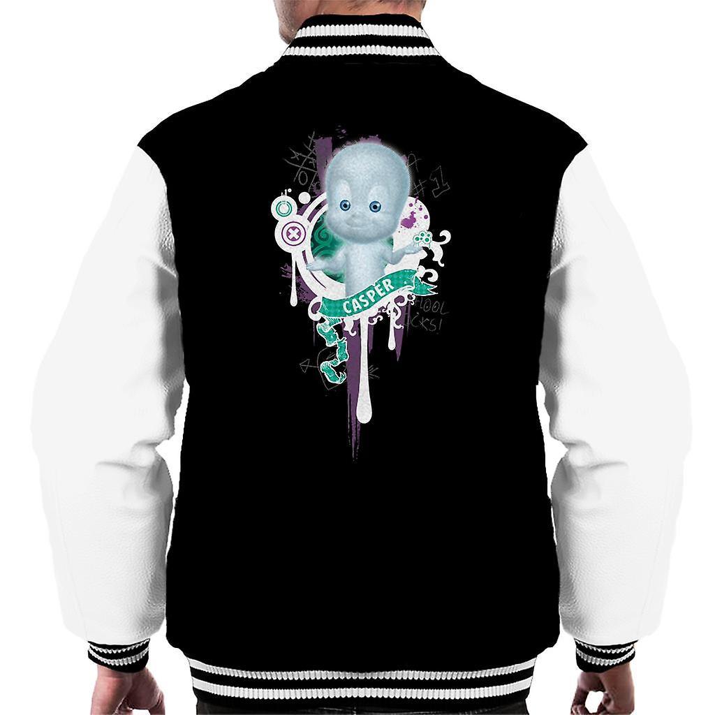 Casper The Friendly Ghost School Emblem Men's Varsity Jacket Black/White Small