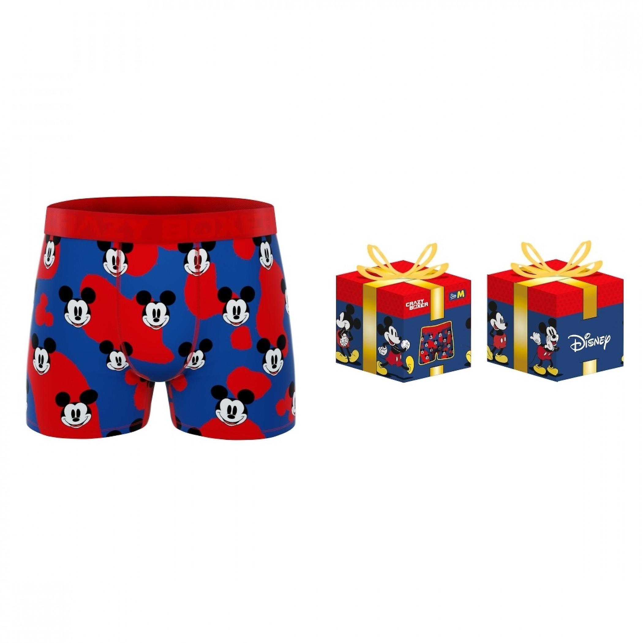 Cartoons Crazy Boxers Disney Mickey Mouse Faces Boxer Briefs in Present Box Multi-Color Medium (32-34)