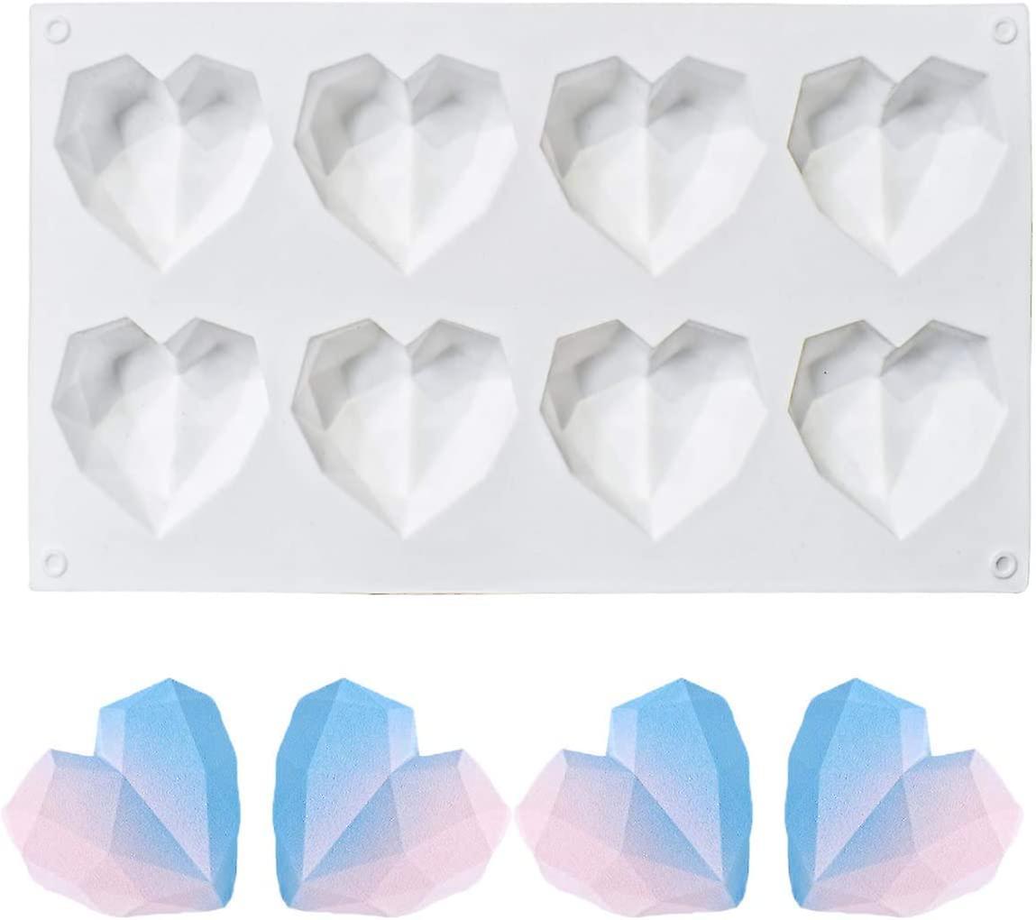 Heytea 8 Grid Diamond Heart Silicone Cake Chocolate Mold Silicone Baking Pan Mold For Diy Cake Mousse Dessert 3d Diamond Love Heart Shaped Mould Fo...