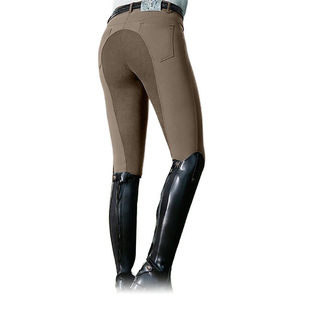 Fianao Women Fashion High Waist Elastic Equestrian Pants Horse Racing Skinny Trousers Khaki 2XL