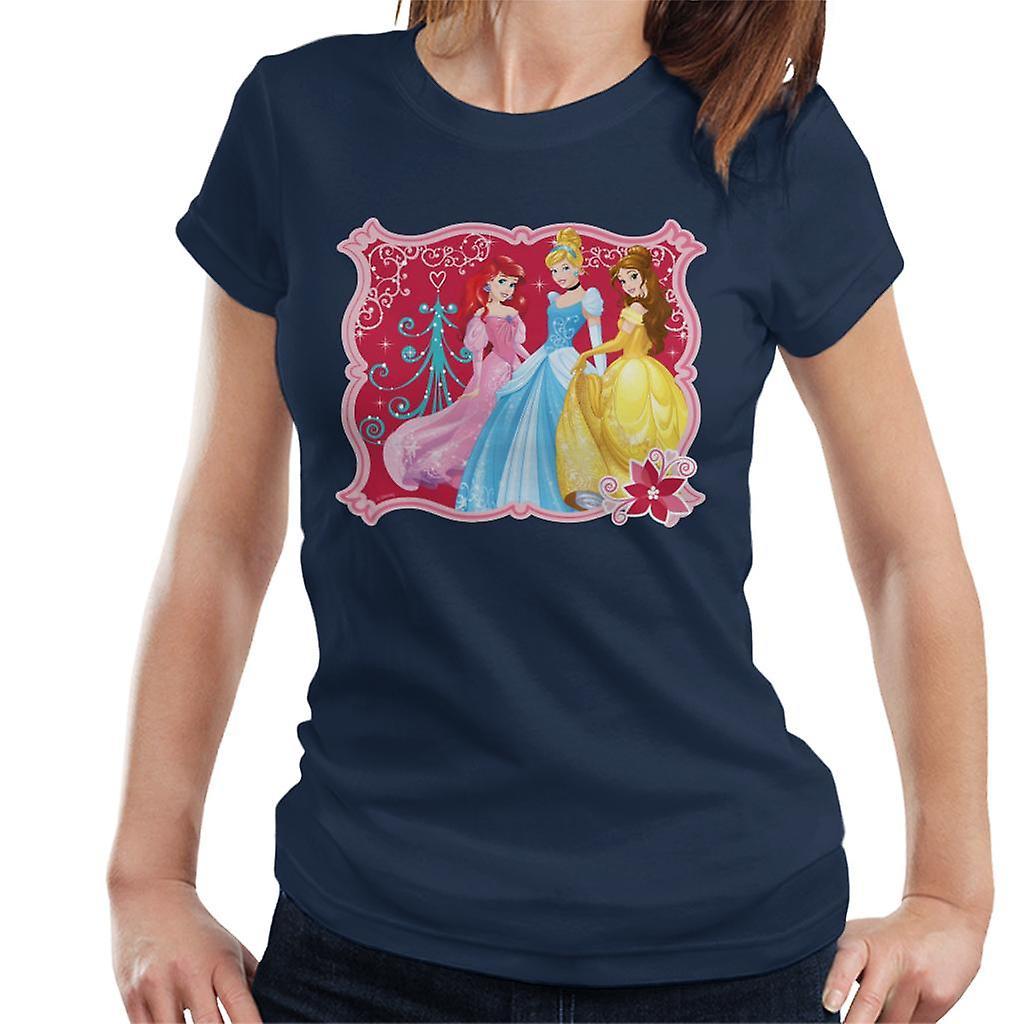 Disney Christmas Princesses Framed Design Women's T-Shirt Navy Blue Small