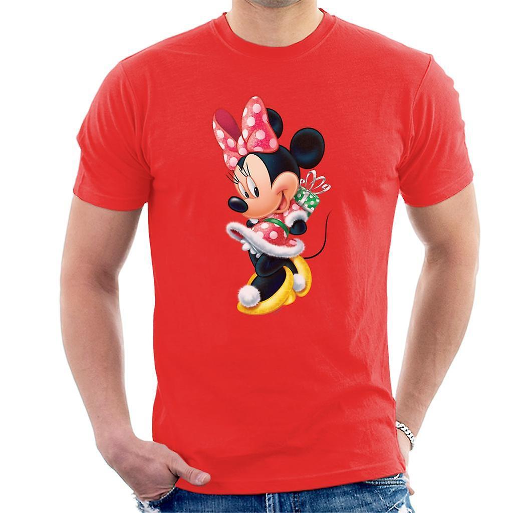 Disney Christmas Minnie Mouse Hiding Present Men's T-Shirt Red Large