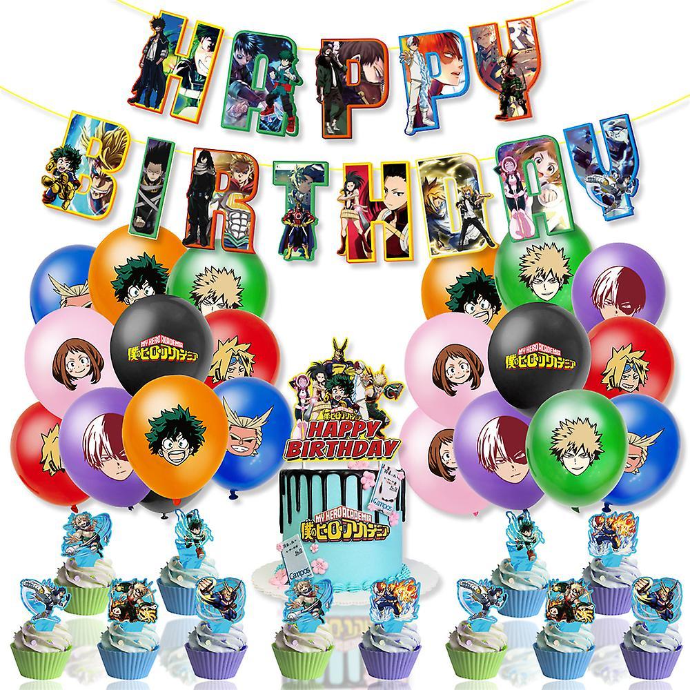 Shinestar My Hero Academia Theme Birthday Party Supplies Kits Banner Balloons Cupcake Cake Toppers Decorations