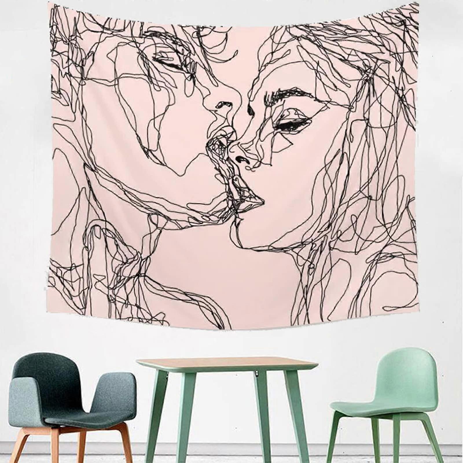 Aiducho Tapestry For Adults Kiss Lovers Tapestry/Kissing Wall Hanging Tapestry Black And White Abstract Sketch Art Wall 150*120cm B