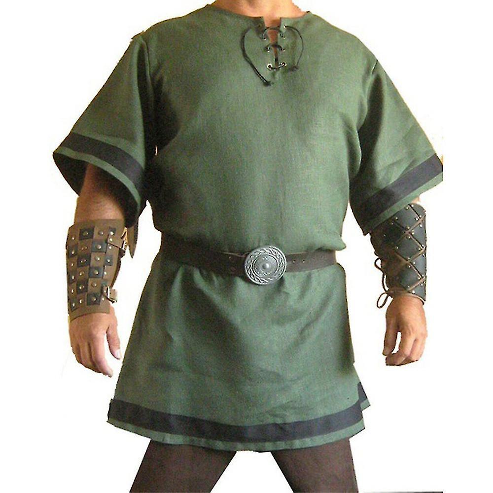 Transpeed Mens Medieval Costume Cosplay Party Renaissance Tunic Viking Knight Pirate Vintage Warrior Shirts Green 4XL