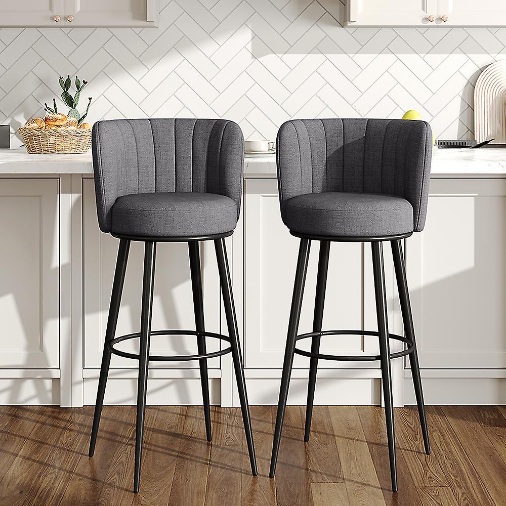 Living And Home 2 Pcs Premium Linen Upholstered Bar Stool Grey