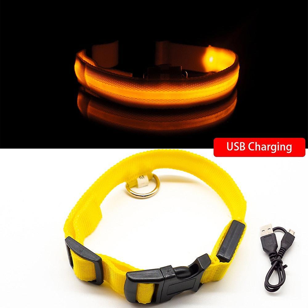 GreenZech Usb charging dog collar anti-lost/avoid car accident for puppies Yellow Xl neck 52-60 cm