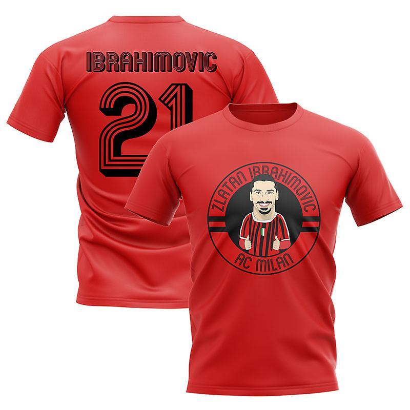 UKSoccerShop Zlatan Ibrahimovic AC Milan Illusration T-Shirt (Red) Small (34-36 inch)