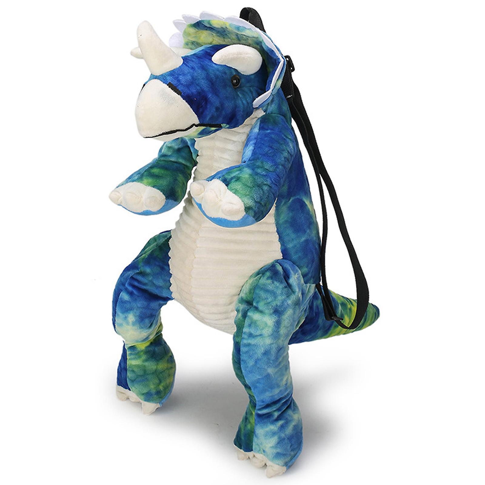 Favrison Dinosaur Kids Plush Backpack Tyrannosaurus Triceratops Pterosaur Cartoon Plush Dinosaurs Bag blue