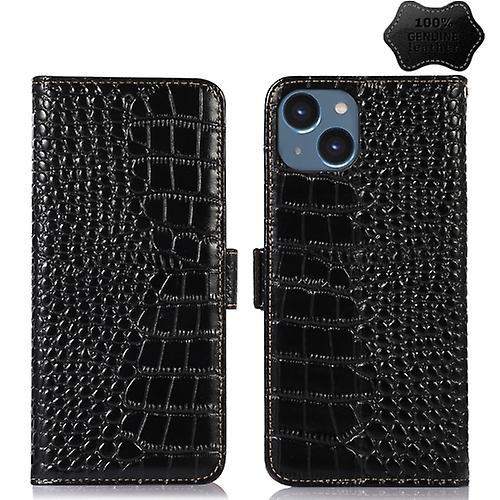 Hsmy For Iphone 14 Pro Max/ 14 Pro/ 14/ 14 Plus Crocodile Top Layer Cowhide Leather Phone Case Black