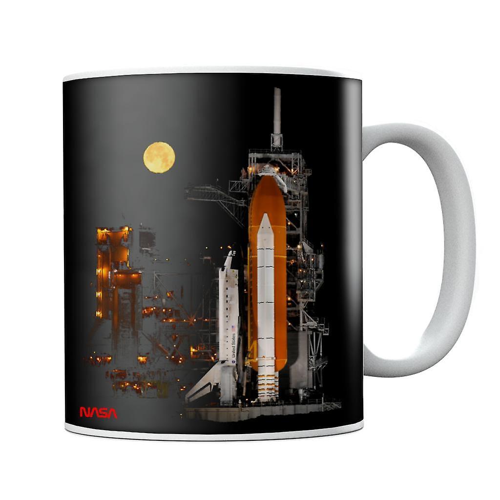 NASA STS 110 Discovery Shuttle At Launch Pad Mug Black 10oz