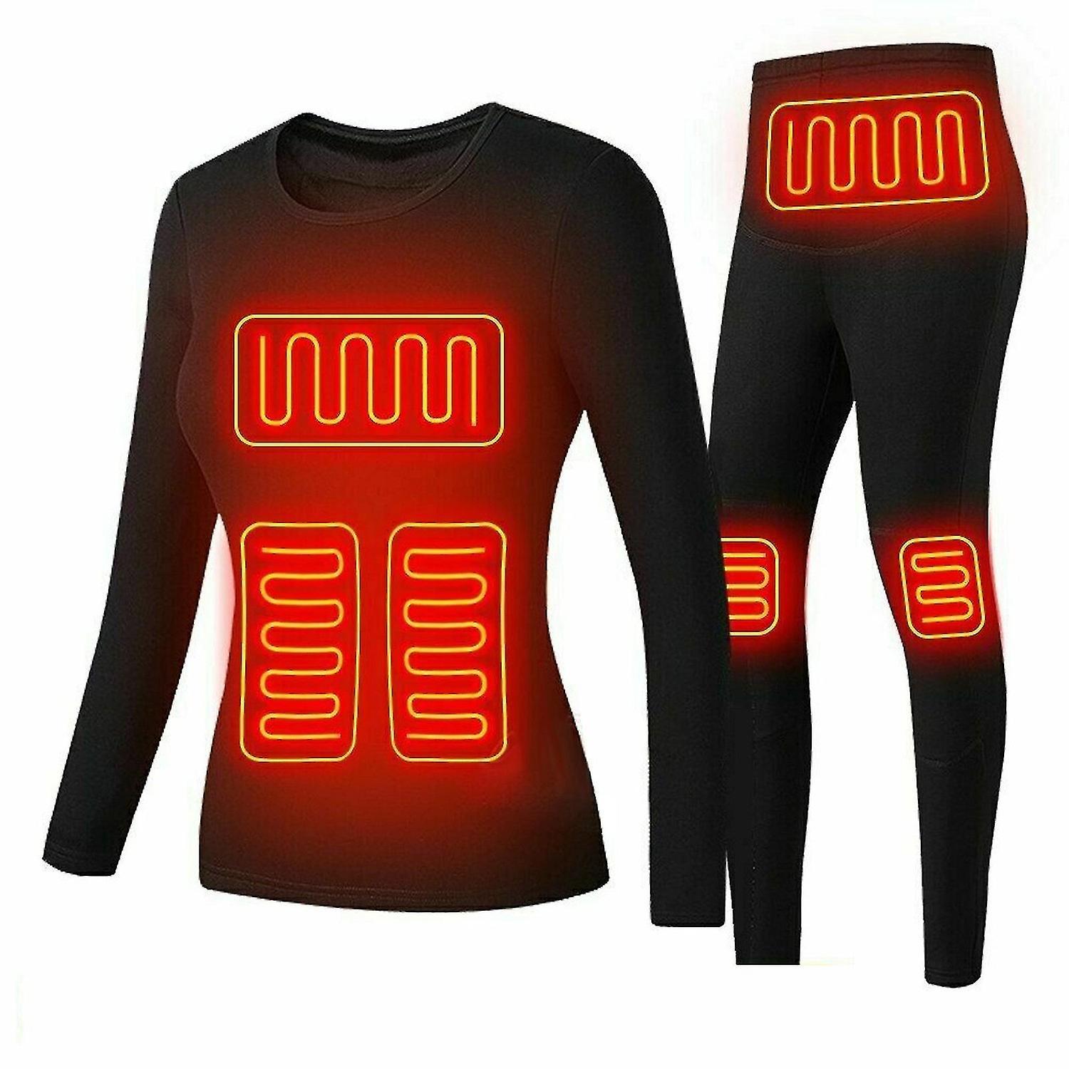 Guangzhou Yunlan Trading Co., Electric Heated Shirt Suit Women USB Heating Warm JacketThermal Underwear Pants Fg Black 2XL