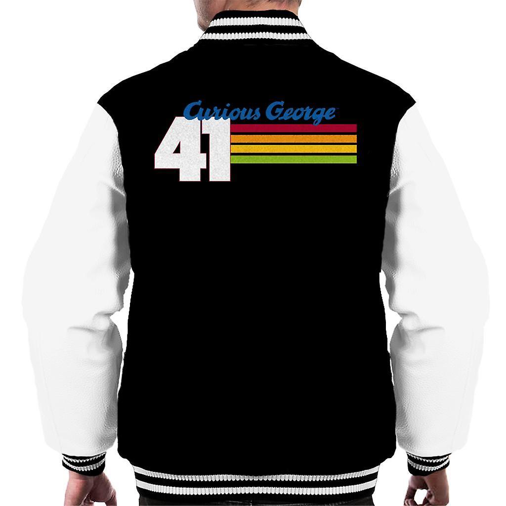 Curious George 41 Race Stripes Men's Varsity Jacket Black/White XX-Large