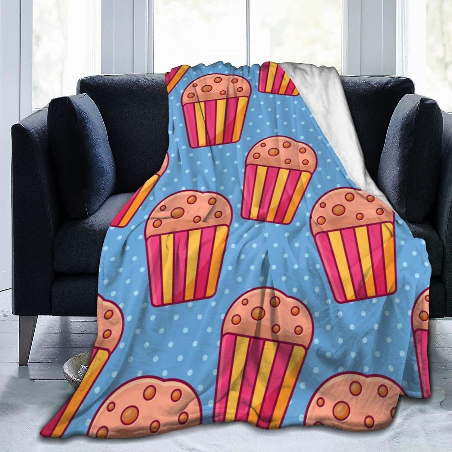 Kerota Flannel Print Blanket Muffin Cake Throw Blanket, Soft Throws, Warm Blanket for Sofa Bed Couch Throw 50x40in 125x100cm