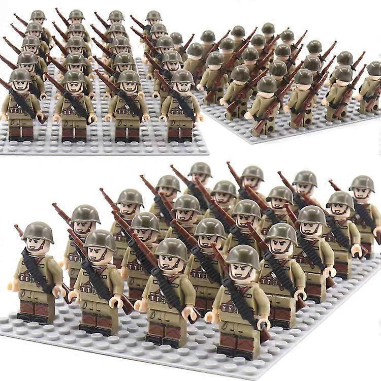 Sunvivid 24PCS Military WWII Figures Blocks,Military and War Action Figures with WeaponsIncludes Base Plate Soviet Army