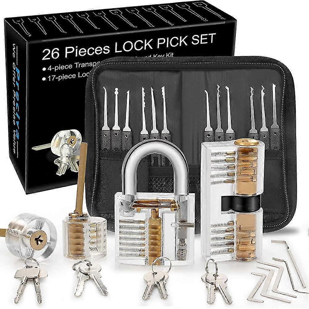 Rhafayre Lock Picking Kit, 26-piece Lock Picking Kit, Practice Tools With 4 Clear Locks