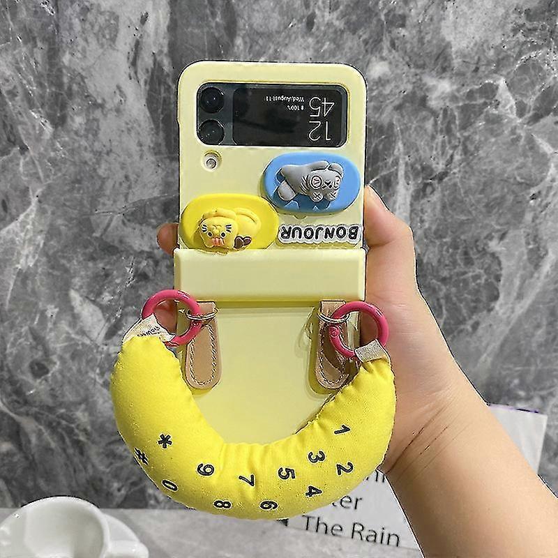 Tinor Case With Banana Bracelet Compatible With Samsung Galaxy Z Flip 3/4, Hard Pc Shockproof Cover Yellow For Z Flip 4