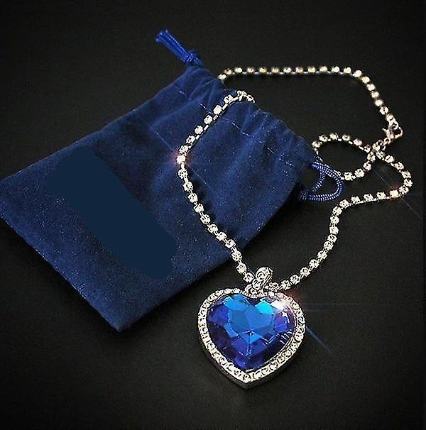 Colorans Blue Crystals Heart Love Shaped Necklaces Jewelry, Heart Of The Ocean Necklace From Titanic Crystal Pendant For Women Gift