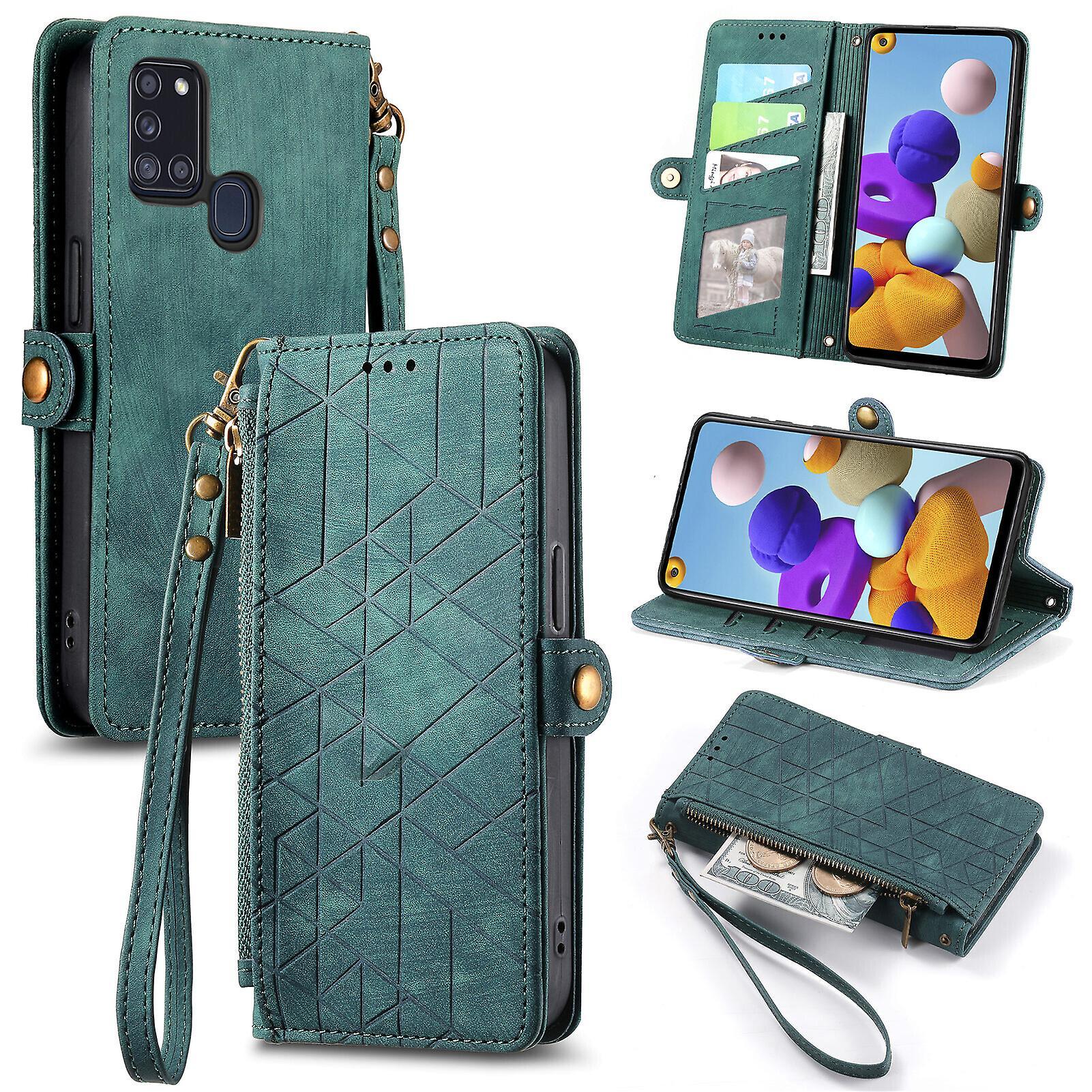 Gangxun Case For Samsung Galaxy A21s Durable Pu Leather Snap Buckle Flip Strap Card Holder Wallet Cover Compatible With Samsung Galaxy A21s Case Green