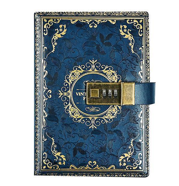 Ruitong B6 Vintage Leather Journal Notebook with Combination Lock blue