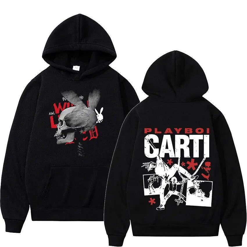 Cciyu Rapper Playboi Carti Hoodie Carti Whole Lotta Red Skeleton Retro Fashion Sweatshirt Men Women Pullover Hooded Gothic Streetwear Black red/bla...