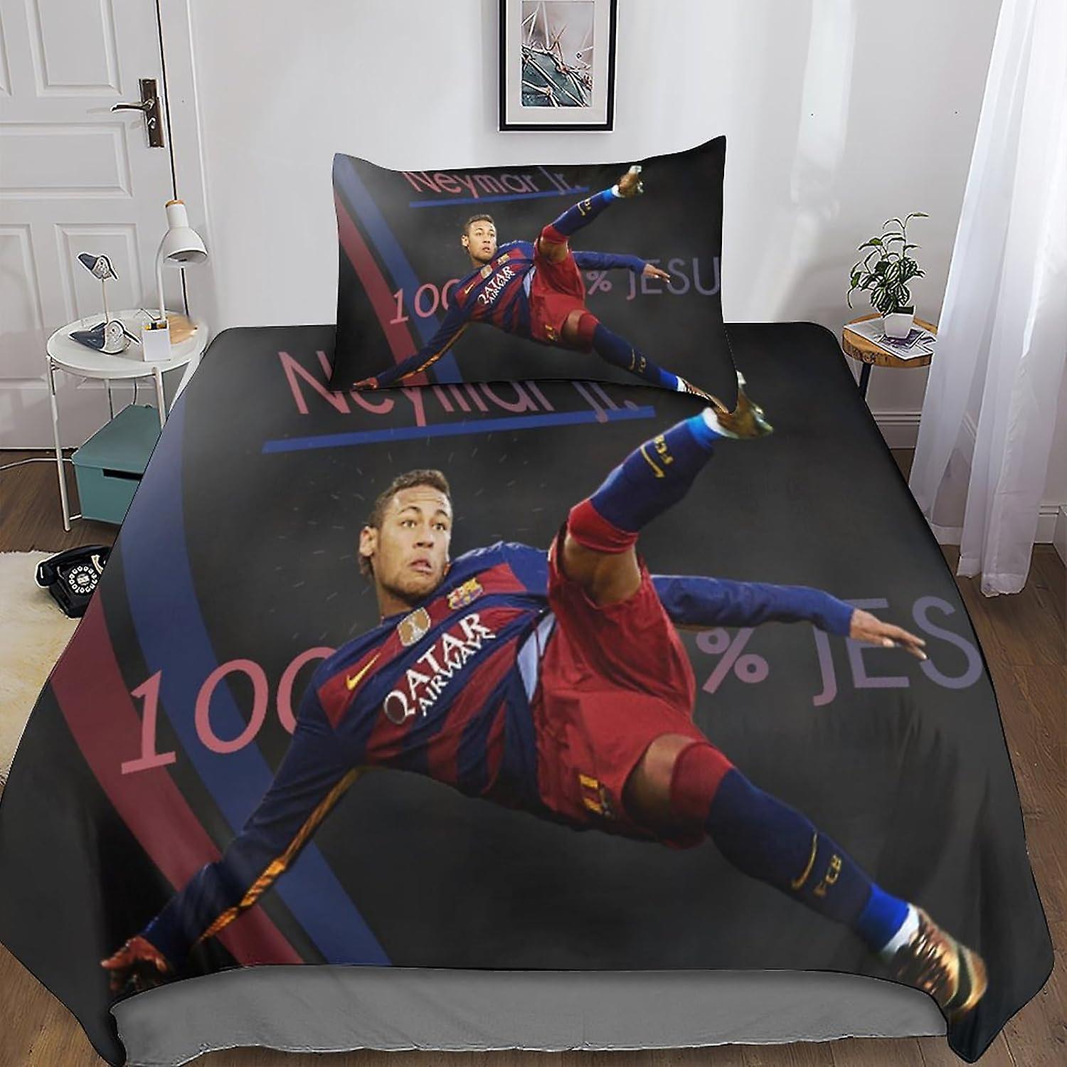 Kerota Neymar Jr Bedding Set with 3D Printed Duvet Cover, Microfiber Zipper Closure with Pillowcases, for Boys, Girls and Adults Single Single135x2...